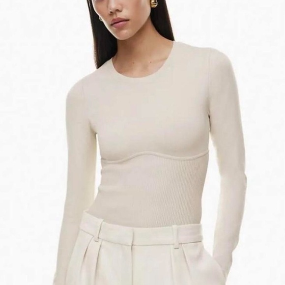 Babaton Aritzia Womens Small Refinery Scuplt Knit Empire Long Sleeve Matte Pearl - Picture 1 of 7